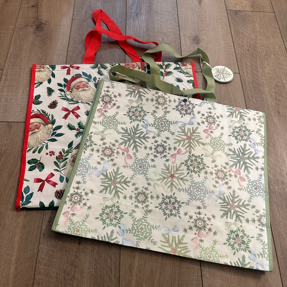 Homegoods TJMaxx Marshalls Christmas Snowflake & Santa Tote Bags Set of 2 NWT